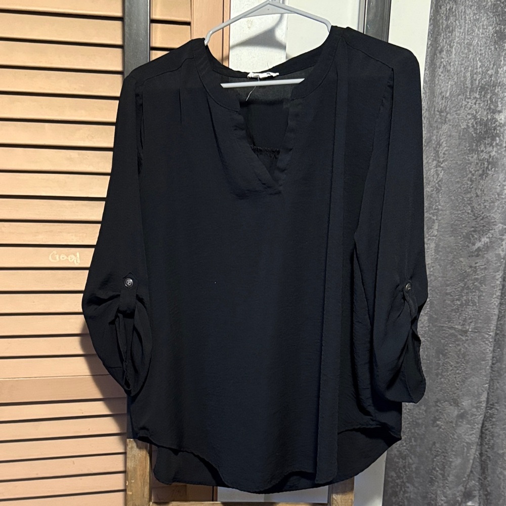 Maurices Black Blouse with Roll-Up Sleeves